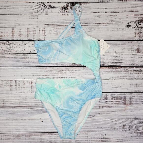 VYB Other - VYB Cut Out Asymmetrical One Piece Swimsuit Tie Dye Blue White | Large